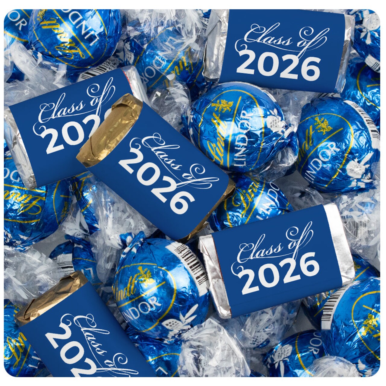 65 Pcs Light Blue Graduation Candy Party Favors Hershey's Miniatures and Truffles by Just Candy